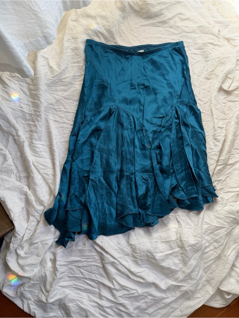 🩵Vintage // Silk Asymmetrical Ruffle Midi Skirt🩵